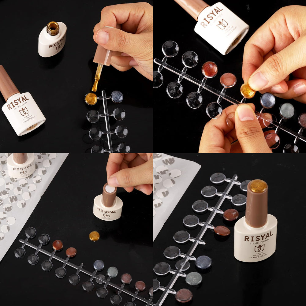 Tbestmax swatch dots attached to polish caps demonstrating instant color reference