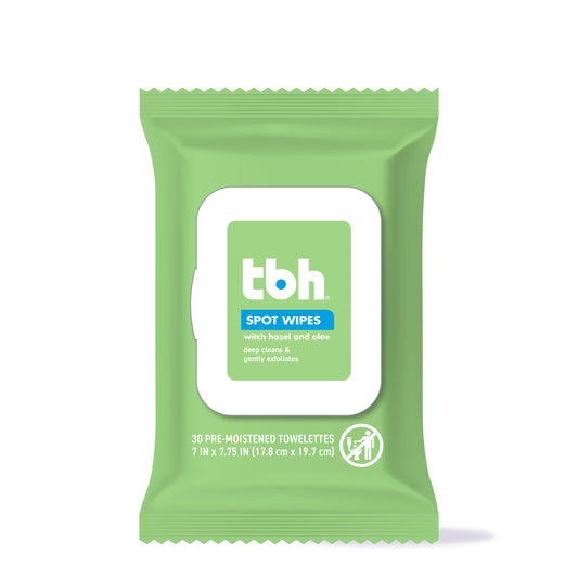 TBH front packaging showing 30-count wipes and clear labeling benefit convenience
