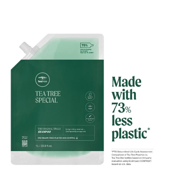 Tea Tree aluminum bottle closeup highlighting reusable packaging benefits