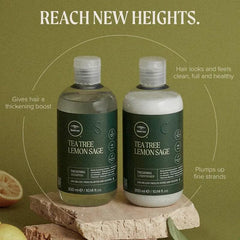 Tea Tree conditioner pouring from open cap highlighting easy dispensing benefit