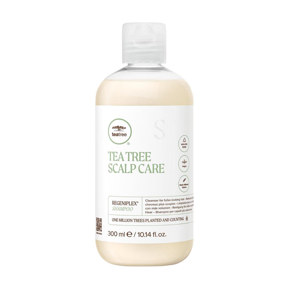 Tea Tree front bottle showing product and fuller-hair benefit