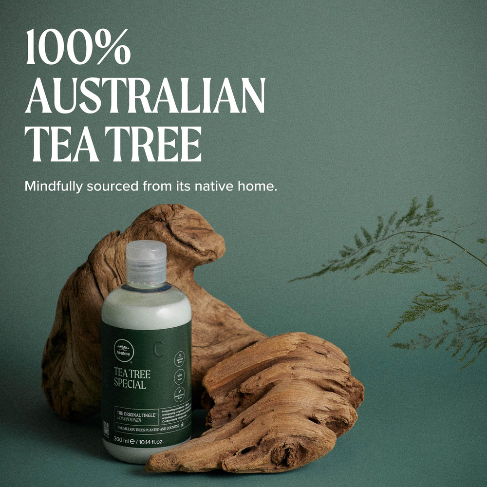 Tea Tree ingredient and PCR plastic label highlighting sustainability