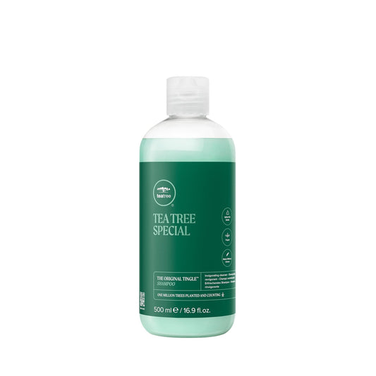Tea Tree front bottle showing label and fresh fragrance benefit