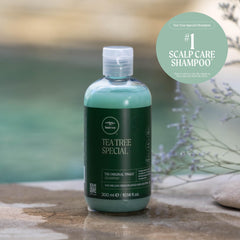 Tea Tree scent notes display with tea tree and peppermint benefits