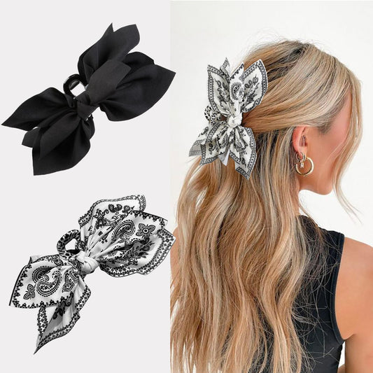 TEBIEKOY front view of bandana bow clips shows boho style and secure hold