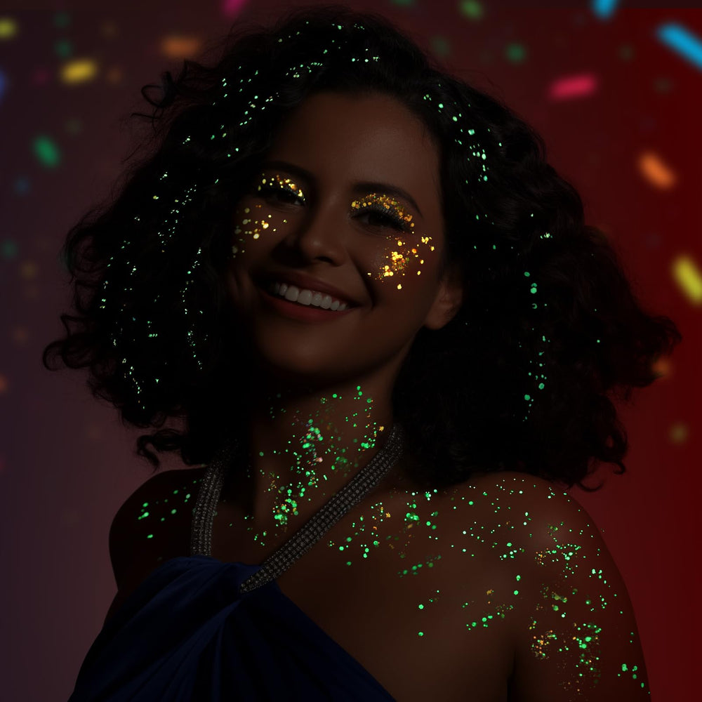 Teenitor applied on cheekbone demonstrating glow for striking festival looks