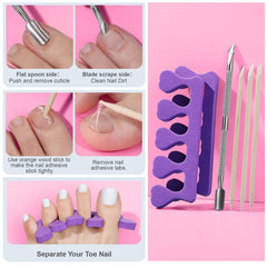 Teenitor press-on toenail being applied showing easy at-home pedicure steps