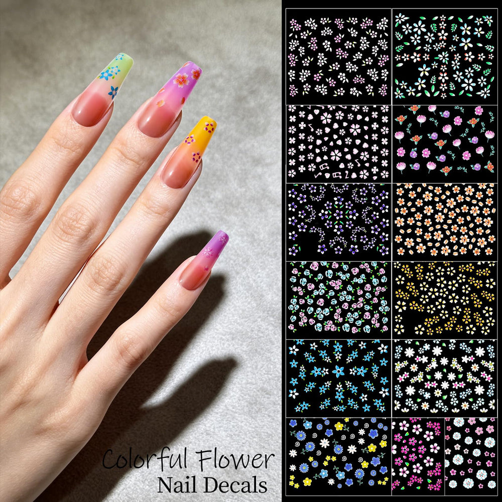 Teenitor black flower stickers detail for bold, high-contrast nail art