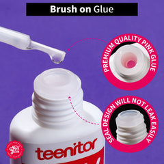 Teenitor brush applicator close-up applying precise glue for neater press-on results