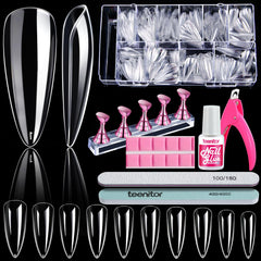 Teenitor clear full-cover tips front packaging showing quantity and tools benefit visibility