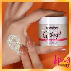 Teenitor applied on cheek highlighting face sparkle and long-lasting wear