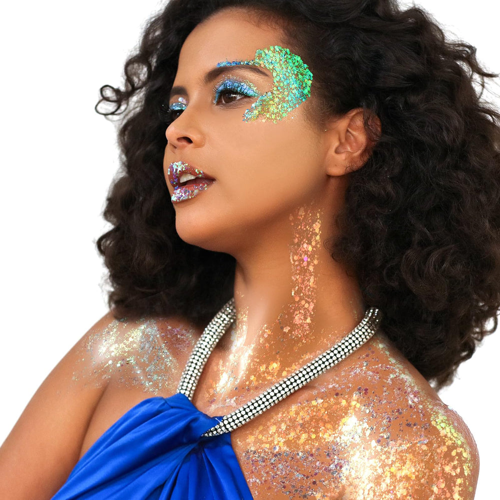 Teenitor model wearing festival makeup to show long-lasting, visible sparkle