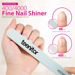 Teenitor nail file and buffer pictured to show grit and smoothing for finishing nails