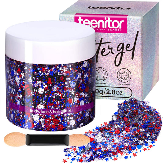 Teenitor front jar showing red white blue glitter for easy patriotic decoration