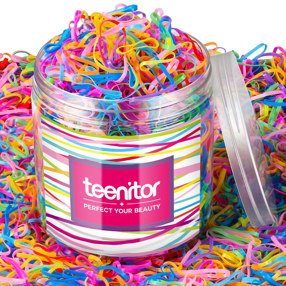 Teenitor front packaging showing 2000pcs colorful hair ties and value