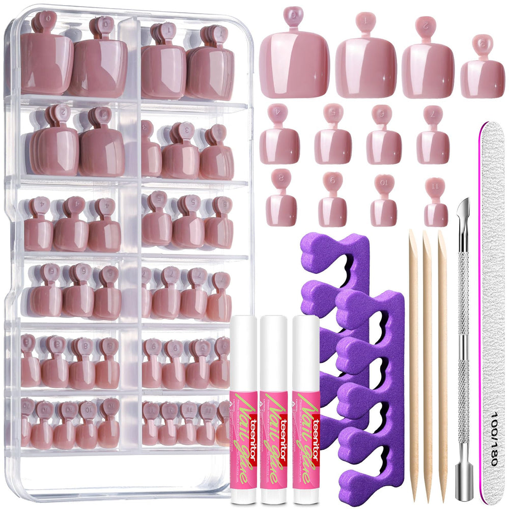 Teenitor front packaging showing complete coffee toe nail kit and easy application benefit