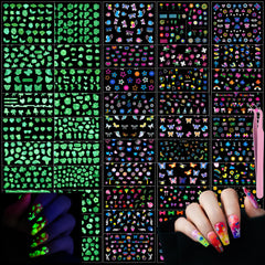 Teenitor front packaging showing 50 glow-in-the-dark nail sticker sheets and tweezer, easy selection