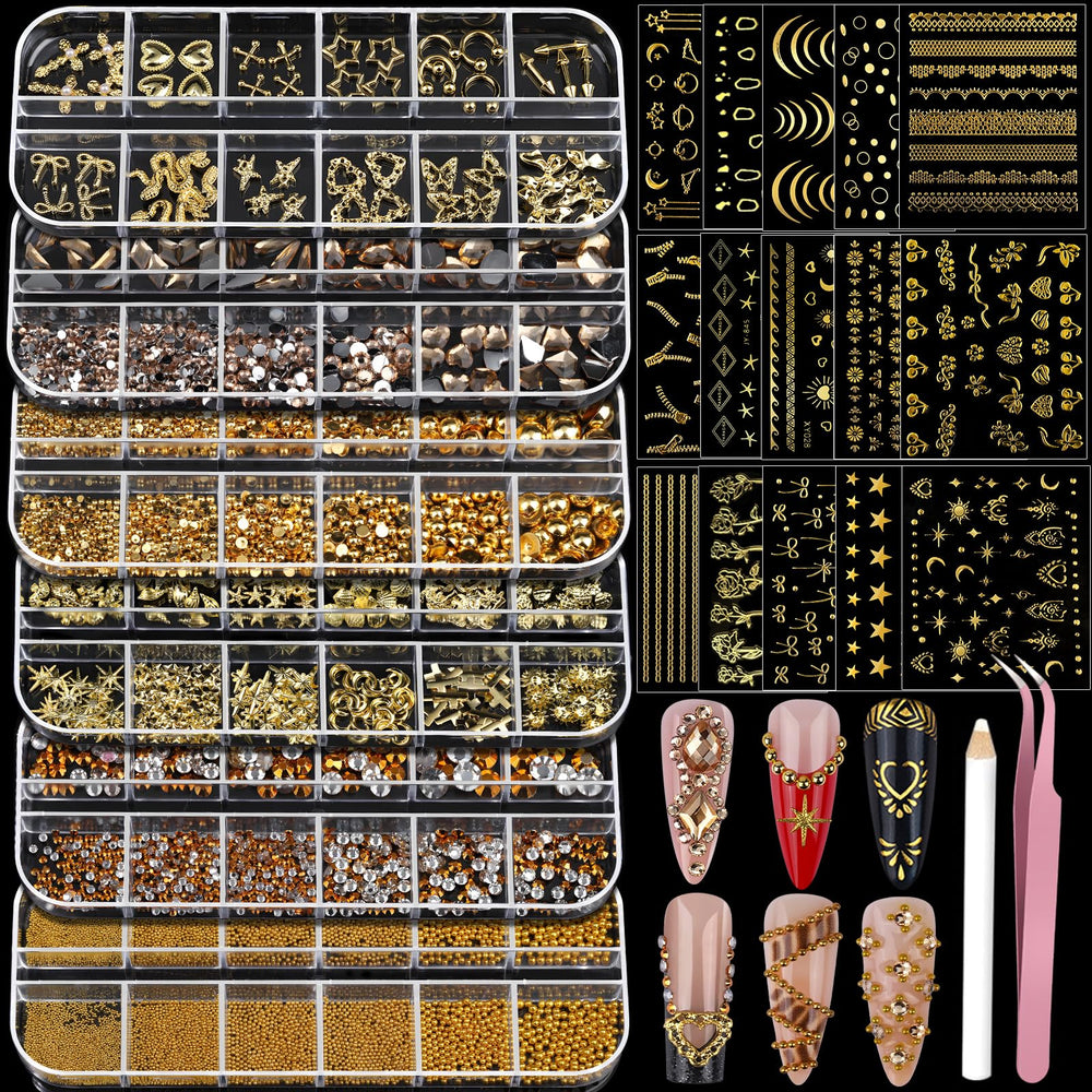 Teenitor front packaging showing full gold nail charms kit and benefits