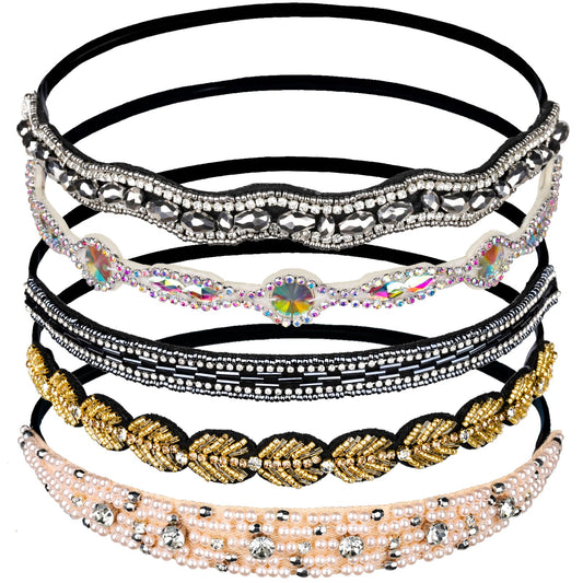 Teenitor front view of five headbands showing styles and sparkle benefit