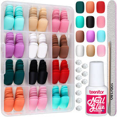 Teenitor front packaging showing full matte short nail kit and convenience