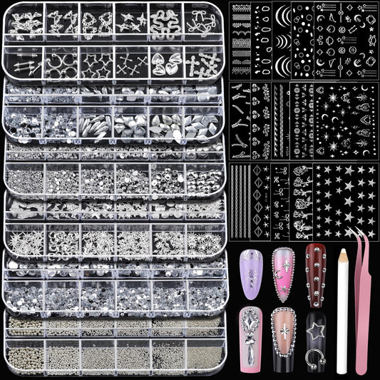 Teenitor front packaging showing full silver nail charms set, convenient kit