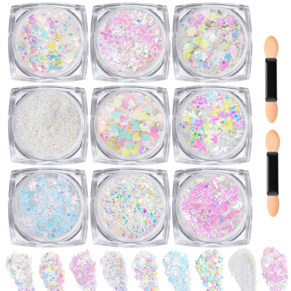 Teenitor front packaging showing nine glitter gel jars and labels, convenient travel kit