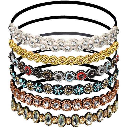 Teenitor front view of six colorful rhinestone headbands showing variety and sparkle
