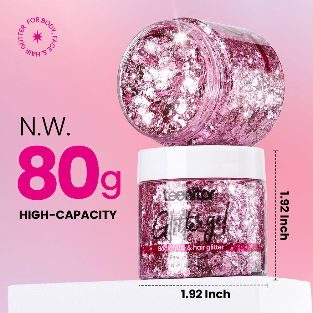 Teenitor gel texture close-up revealing holographic chunky glitter for bold shine