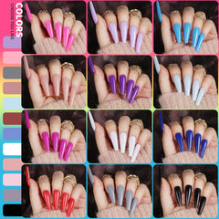 Teenitor glossy color close-up showing shiny long coffin tips for a polished salon look