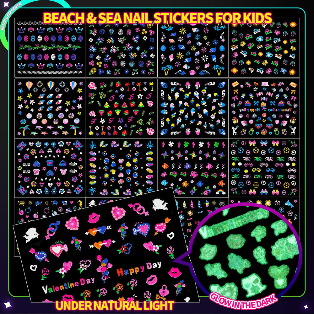 Teenitor glowing stickers in dark room, vivid fluorescent effect for parties and night events