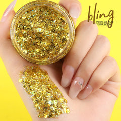 Teenitor gold close-up of glitter texture showing layered sparkle benefit