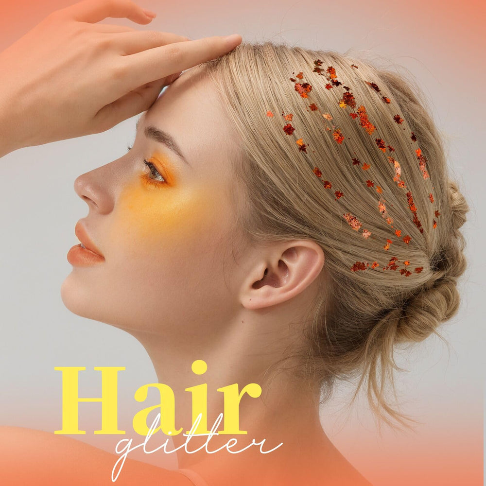 Teenitor glitter applied to ponytail adding vibrant orange sparkle to hair