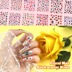 Teenitor hand next to sticker sheet illustrating scale and size-fit for nails