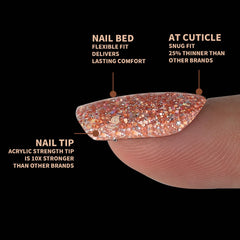 Teenitor lifestyle shot of hands wearing glitter nails showing event-ready manicure benefit