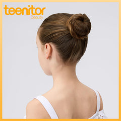 Teenitor light brown donut wrapped into a bun showing natural blend with hair