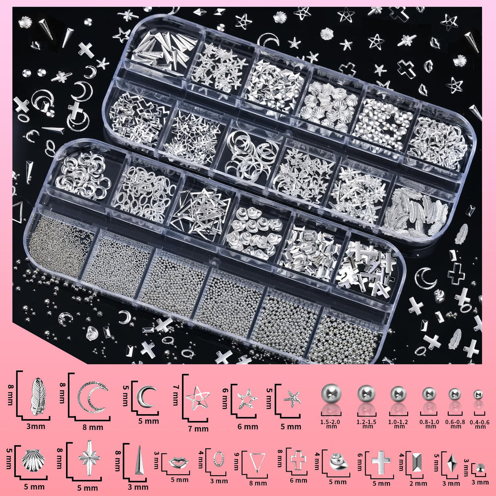 Teenitor flatlay with mixed silver pearls and clear rhinestones offering versatile sparkle options