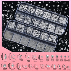 Teenitor flatlay with mixed silver pearls and clear rhinestones offering versatile sparkle options