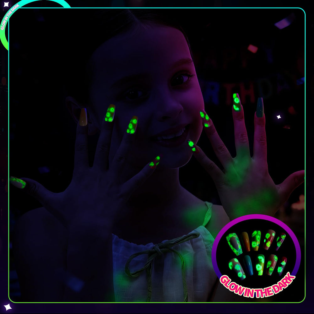 Teenitor stickers applied on kids nails in daylight, colorful manicure made quick and fun