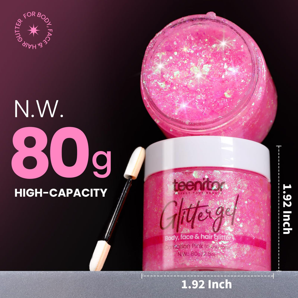 Teenitor gel texture close-up revealing holographic flakes for smooth, buildable sparkle