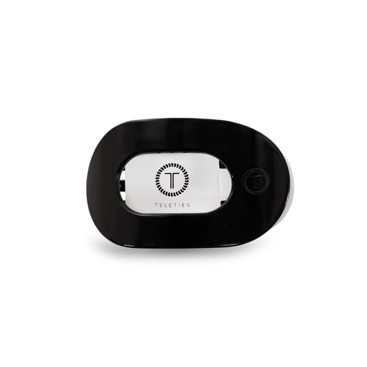 TELETIES front view of flat round clip showing sleek low-profile and durable hold