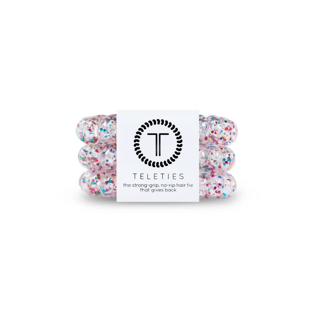 Teleties front packaging showing 3-pack Party People colors and benefits