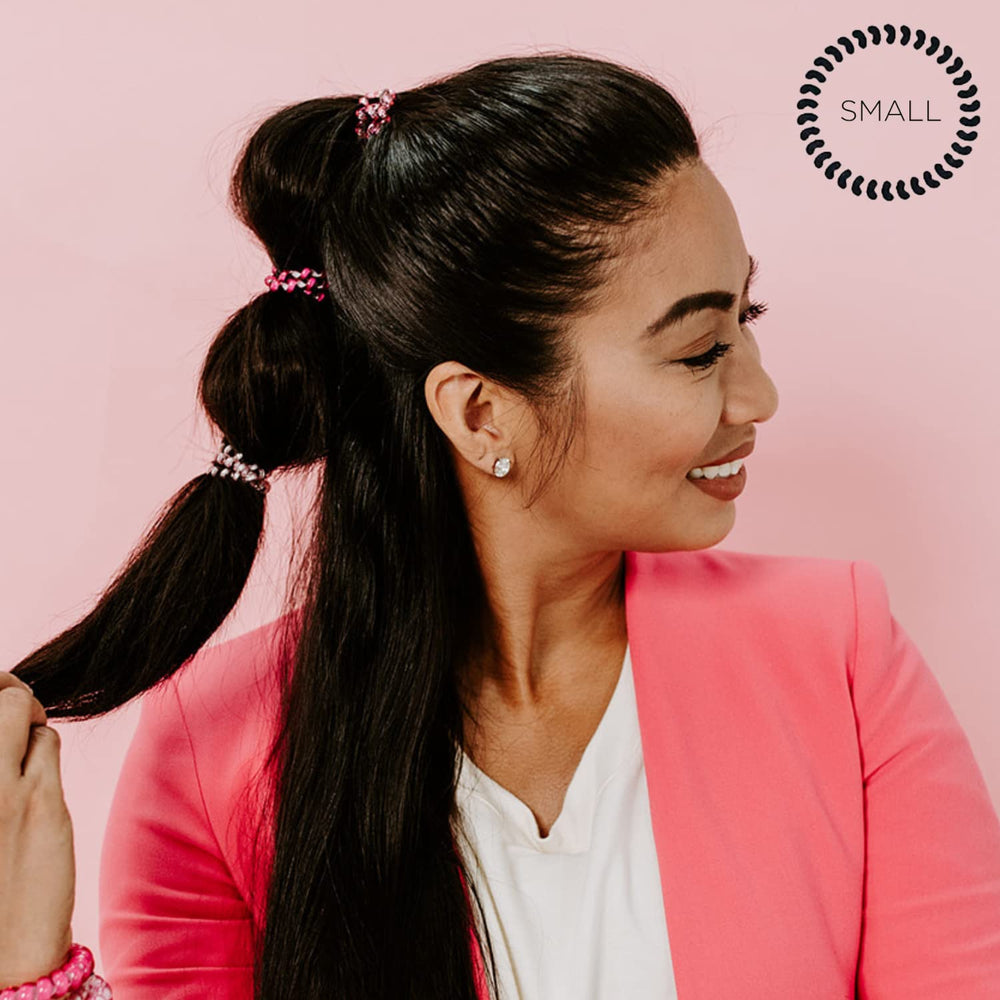 Teleties in hair demonstrating a secure ponytail and reduced slipping during activity