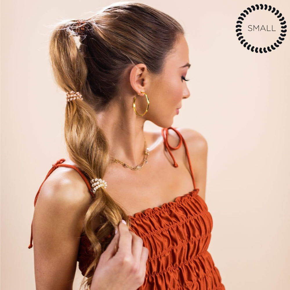 TELETIES in-use on ponytail showing secure hold without creasing