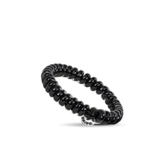 Teleties jet black worn in a ponytail demonstrating secure no‑slip hold