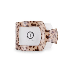 Teleties medium flat square clip front packaging showing tortoise color and compact profile for comfort