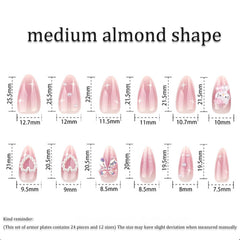 Temote hand showing size comparison of medium almond nails for accurate fitting