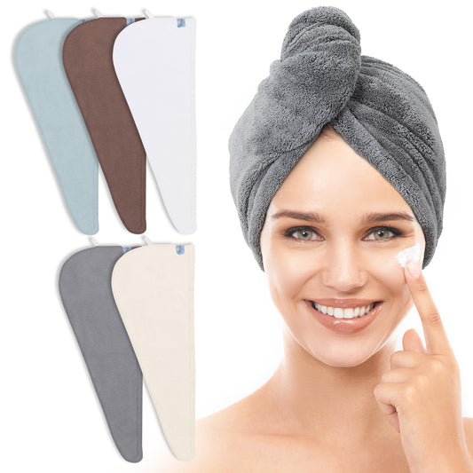 TENSTARS five-color towel wrap set front view showing included colors and compact packaging for convenience