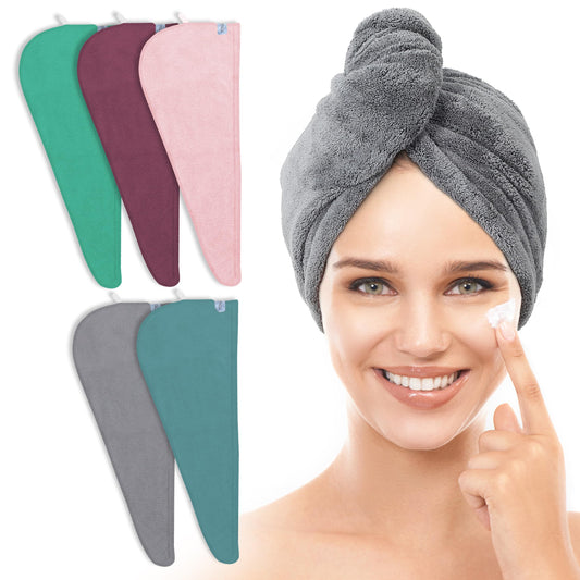 TENSTARS front view of five colored towel wraps showing included colors and packaging benefit quick rotation