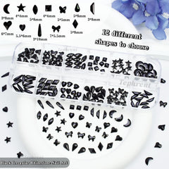Tephrent charms applied to an acrylic nail sample showcasing gothic details and dramatic manicure impact