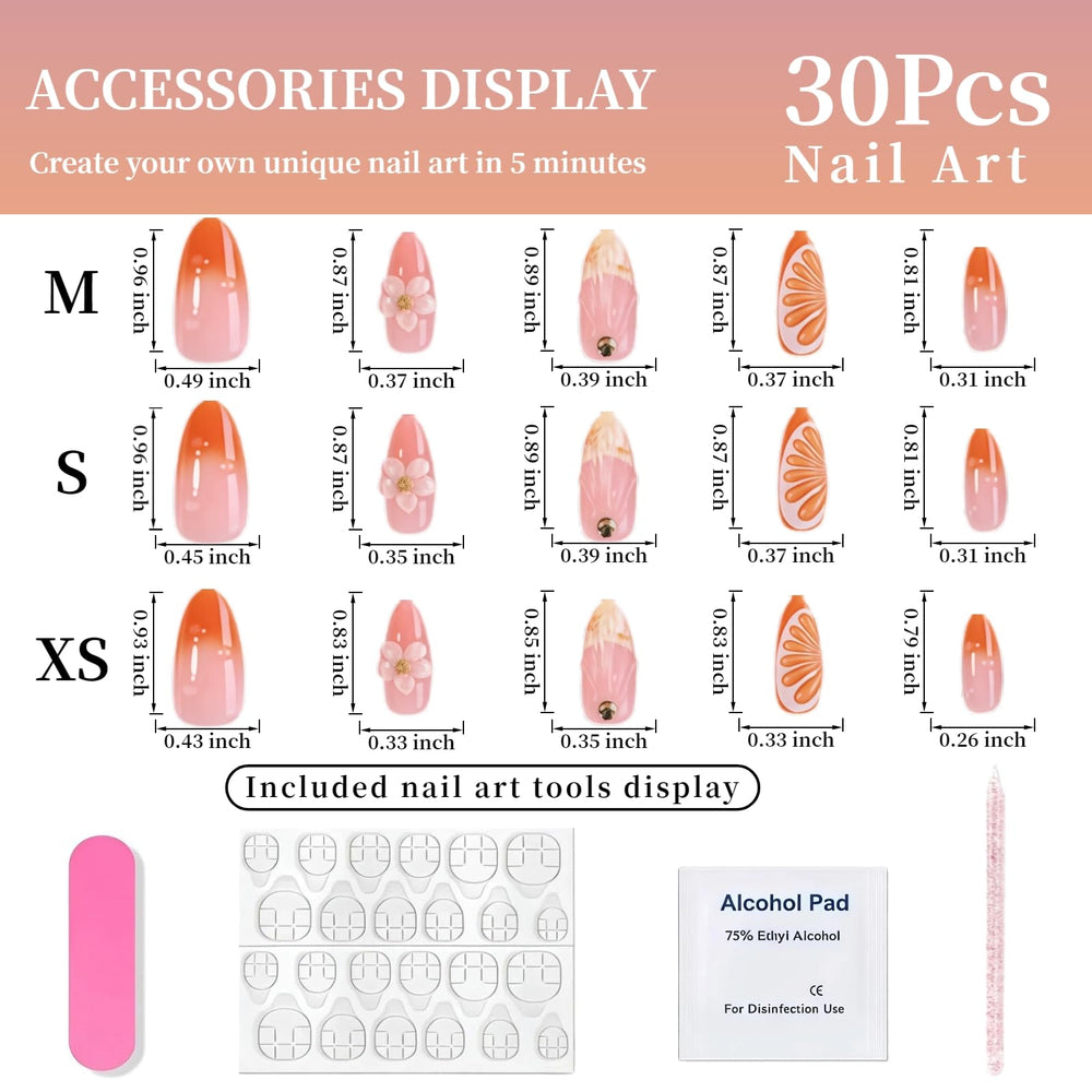 Tephrent full set of 30 nails laid out to show size variety and ready-to-use convenience